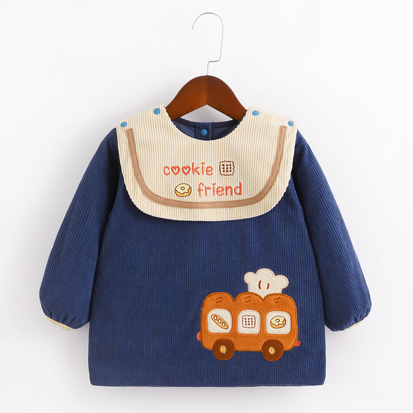 宝宝吃饭罩衣儿童围兜秋冬卡通挖土机洋气围嘴可拆卸防水防脏护衣