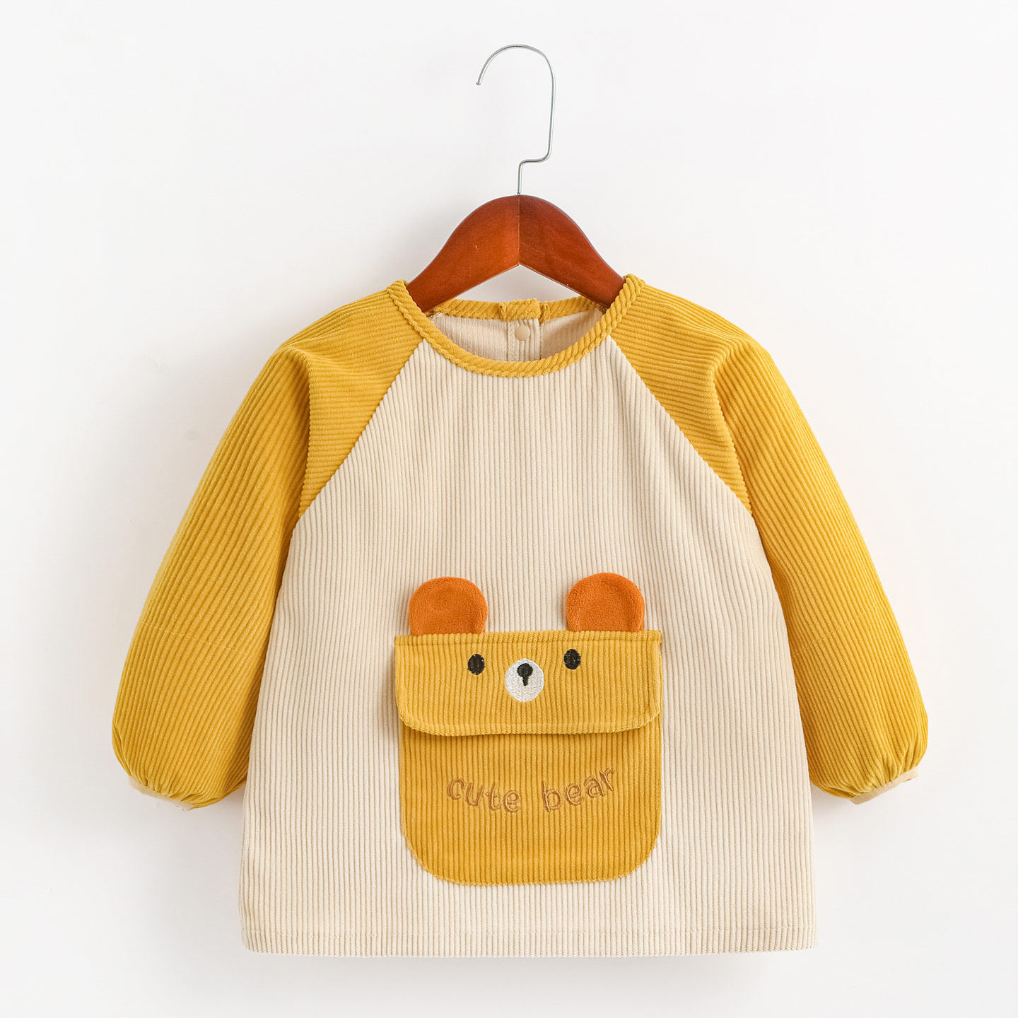 宝宝罩衣儿童秋冬弹力灯芯绒兜兜褂男宝防水反穿衣小孩防脏吃饭衣