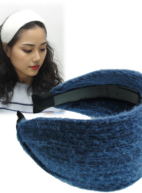 韩国版毛线发箍白色头箍时尚宽边纯色马海毛质感优带齿头扣毛茸茸