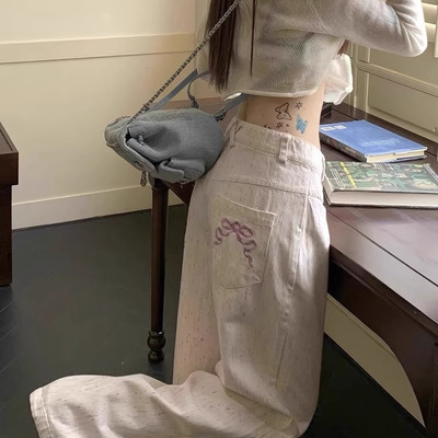 蝴蝶结牛仔阔腿裤女夏季新款