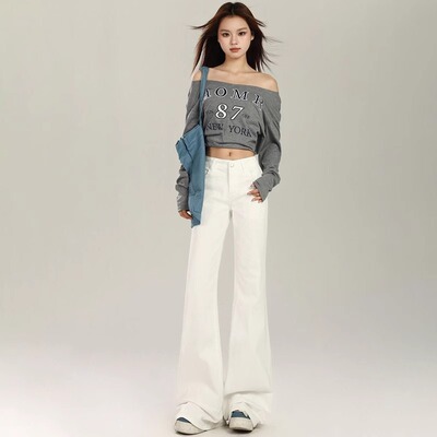 白色微喇牛仔裤女2025春季新款