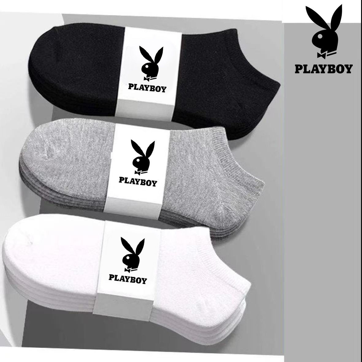 【Дезодорант 7A】 Мужские весенние, летние, осенние и зимние носки-лодочки Playboy с короткими рукавами, спортивные дышащие, впитывающие пот и дезодорирующие носки-лодочки Изображение 1