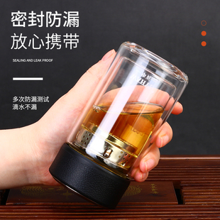 雙層耐熱玻璃杯男女士水杯子大容量辦公泡茶杯直身小巧便攜200ml