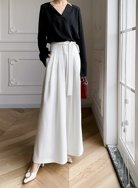 2025新款白色阔腿裤女高腰垂感宽松休闲裤女春夏季女神直筒甩腿裤