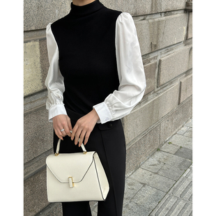 轻熟通勤设计感长袖衬衫女秋装新款气质时尚洋气黑白撞色拼接上衣