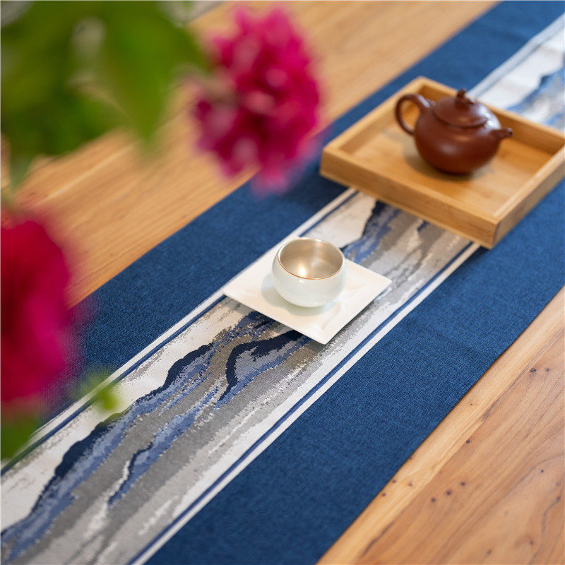 新中式长条茶几桌旗禅意布艺防滑棉麻桌布茶席布艺餐垫中国风隔热