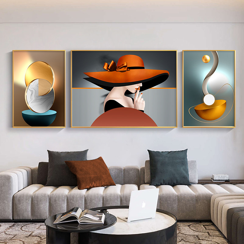 轻奢风格现代简约客厅沙发背景墙装饰画靠背人物大气挂画新款壁画