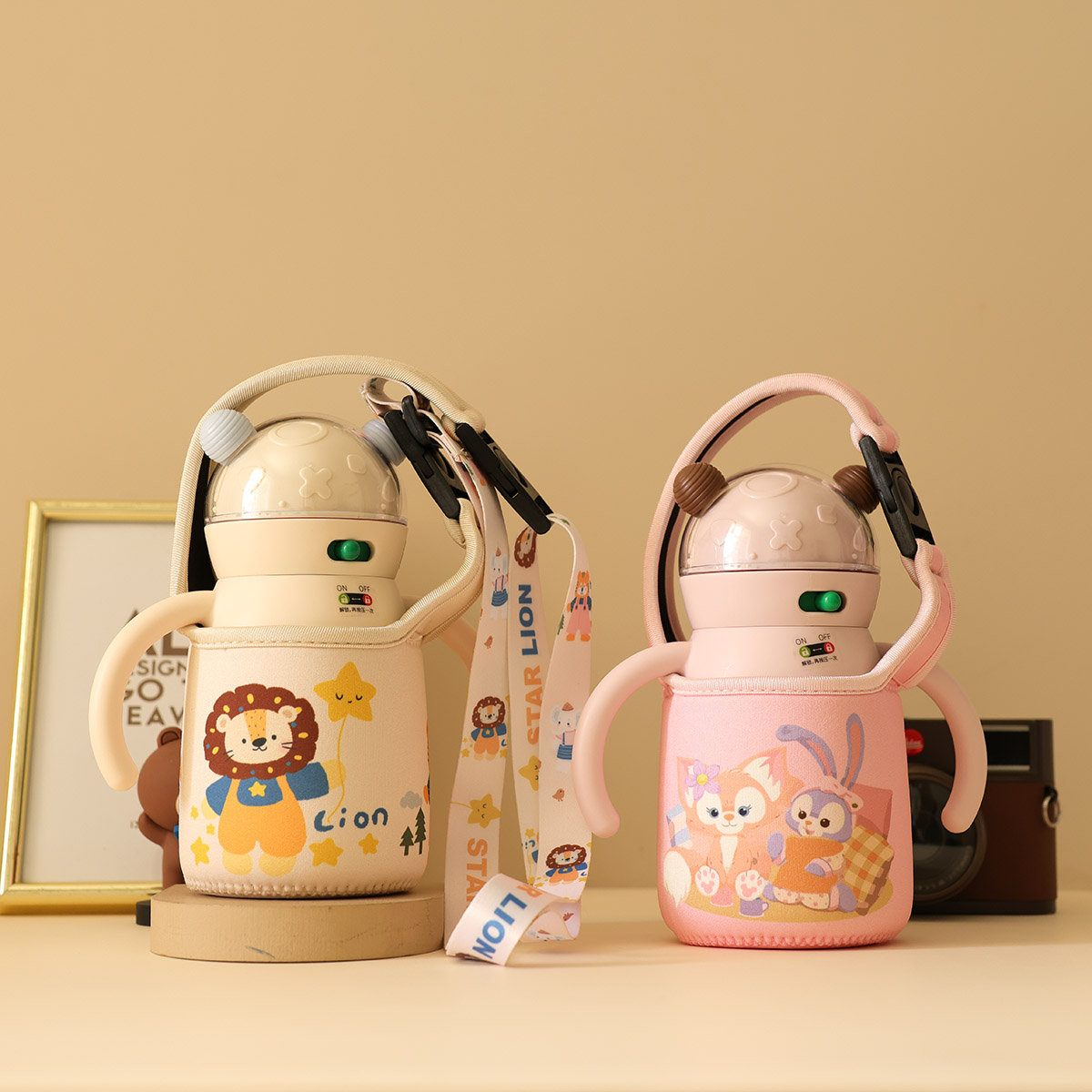 taoqibaby280保温杯套卡通斜挎