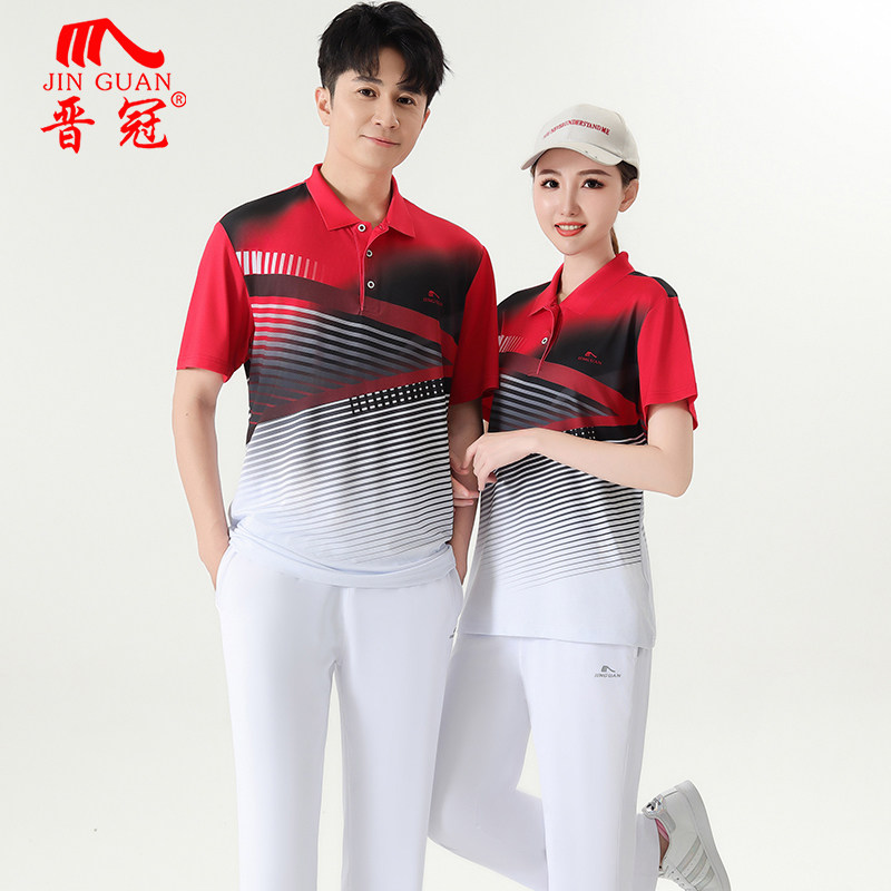 晋冠运动套装女夏季速干短袖t恤长裤男佳木斯广场舞团体休闲服装
