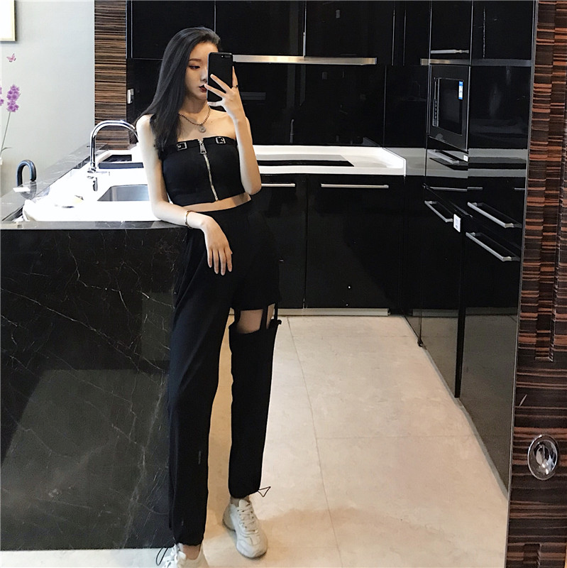 Real price: 2021 summer new irregular hollow out corset pants + chest wrapping adjustable zipper vest