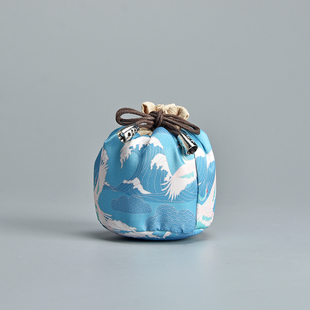 棉麻布包随行主人杯单杯袋手提束口袋小号锦囊彩绘鹤舞中国风