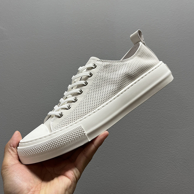 2025夏季镂空板鞋男真皮透气小白鞋低帮百搭男鞋休闲鞋男士潮鞋