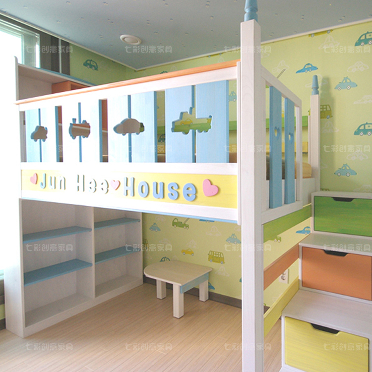 带护栏单层储物柜欧式风儿童床