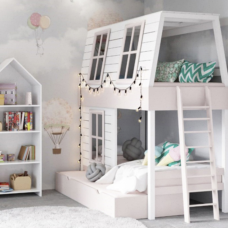 双层带护栏实木多功能儿童床