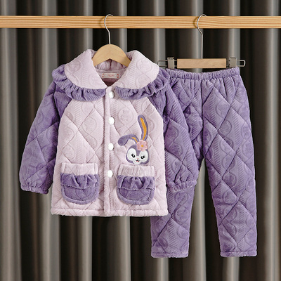 卡通连帽夹棉女童家居服