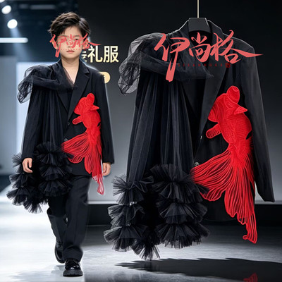 唱歌比赛女童西装裙舞台大赛时装周男童礼服T台走秀儿童演出服帅