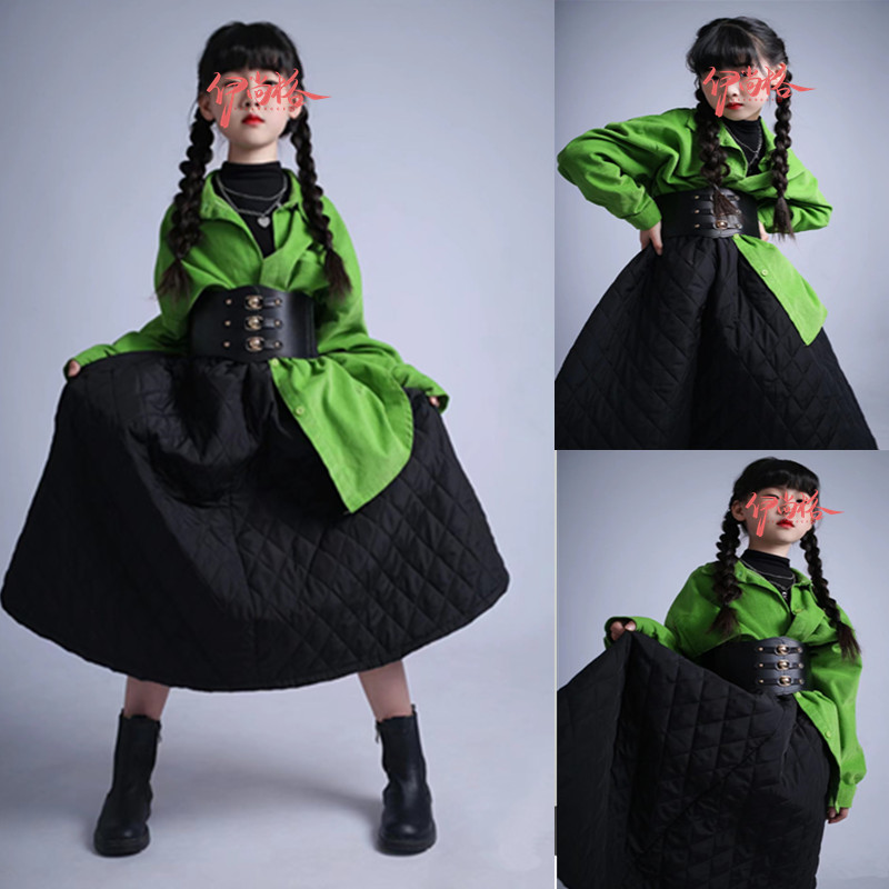 女童舞台走秀绿色多巴胺儿童演出服少儿模特大赛潮服T台表演服装