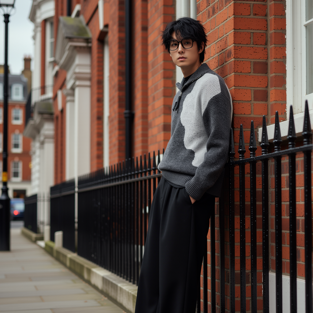 w2x秋冬季新款拼色毛呢针织衫男士毛衣男装加厚打底衫长袖内搭男