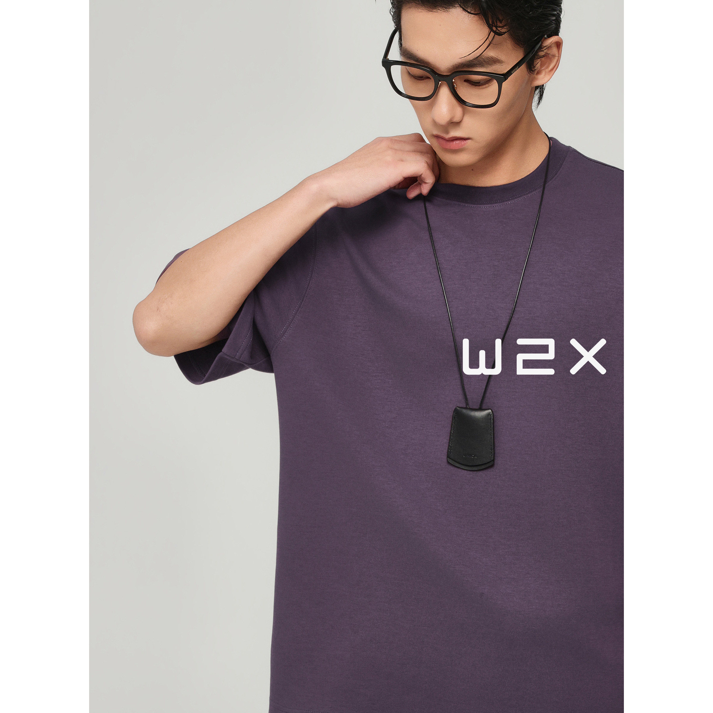 w2x春夏季圆领重磅加厚宽松落肩款短袖T恤男纯色百搭青年半袖体恤