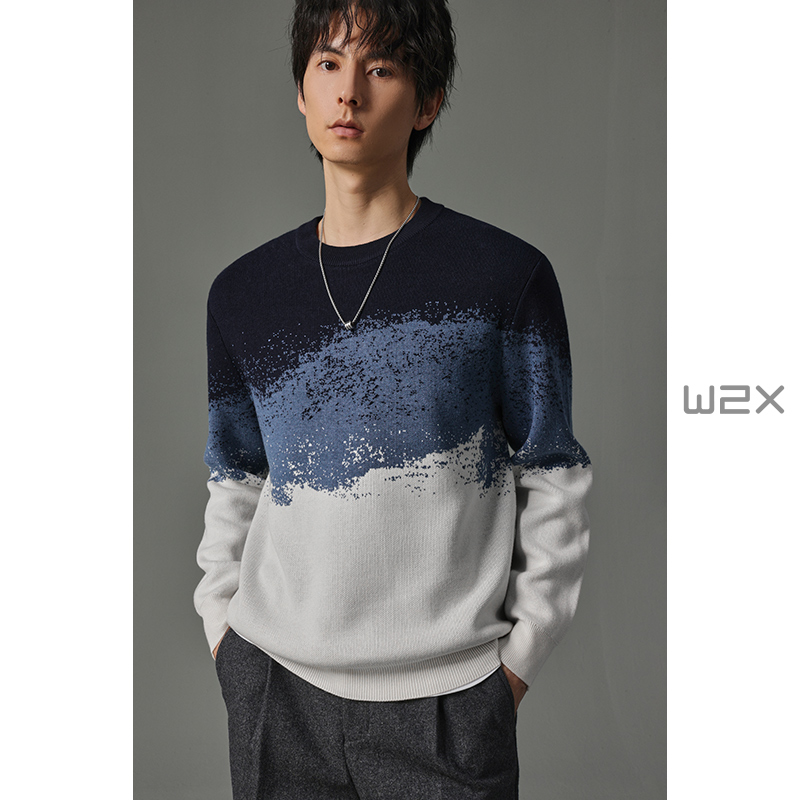 秋冬季渐变色星空点毛衣男