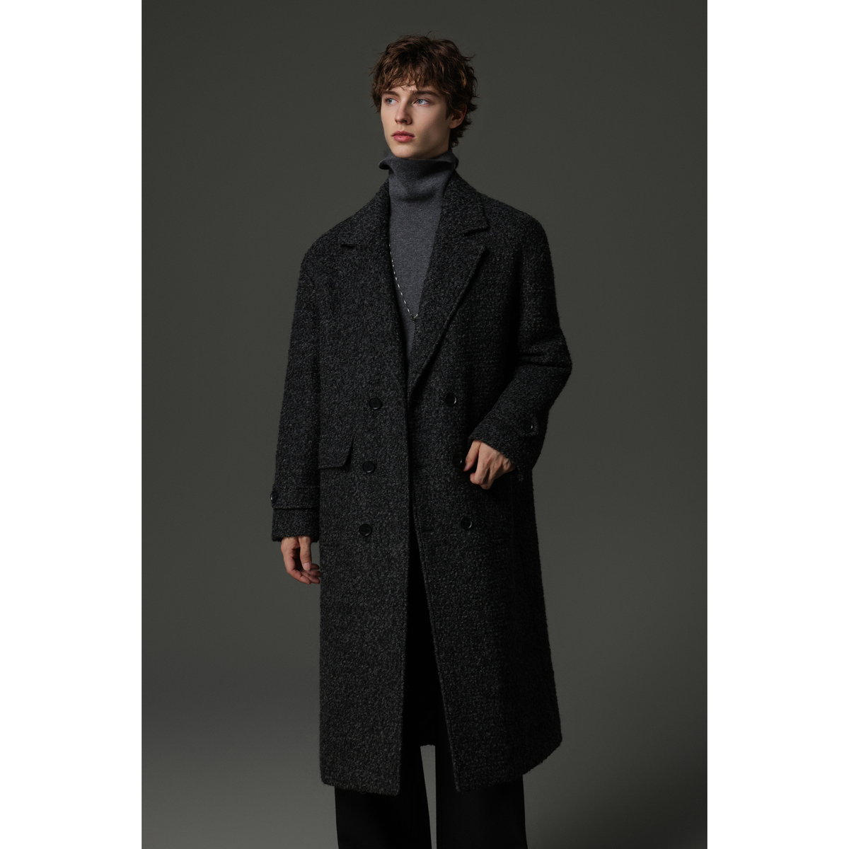 W2X濮院2025新款男士冬款加厚羊毛风衣 中长款双面呢毛呢大衣外套