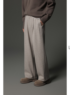 wx2冬季加厚绵羊毛直筒宽松休闲裤痞帅高级感西装裤设计感长裤子