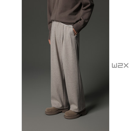 wx2冬季加厚绵羊毛直筒宽松休闲裤痞帅高级感西装裤设计感长裤子