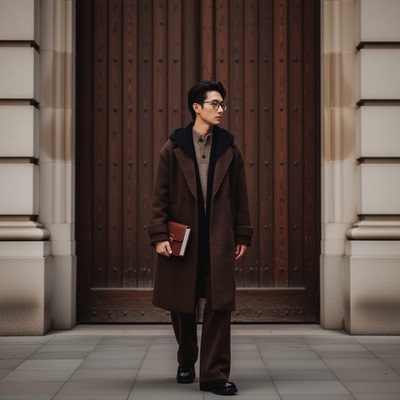 w2x秋冬季双面呢大衣男士美式男款冬装中长款风衣男装羊毛呢外套