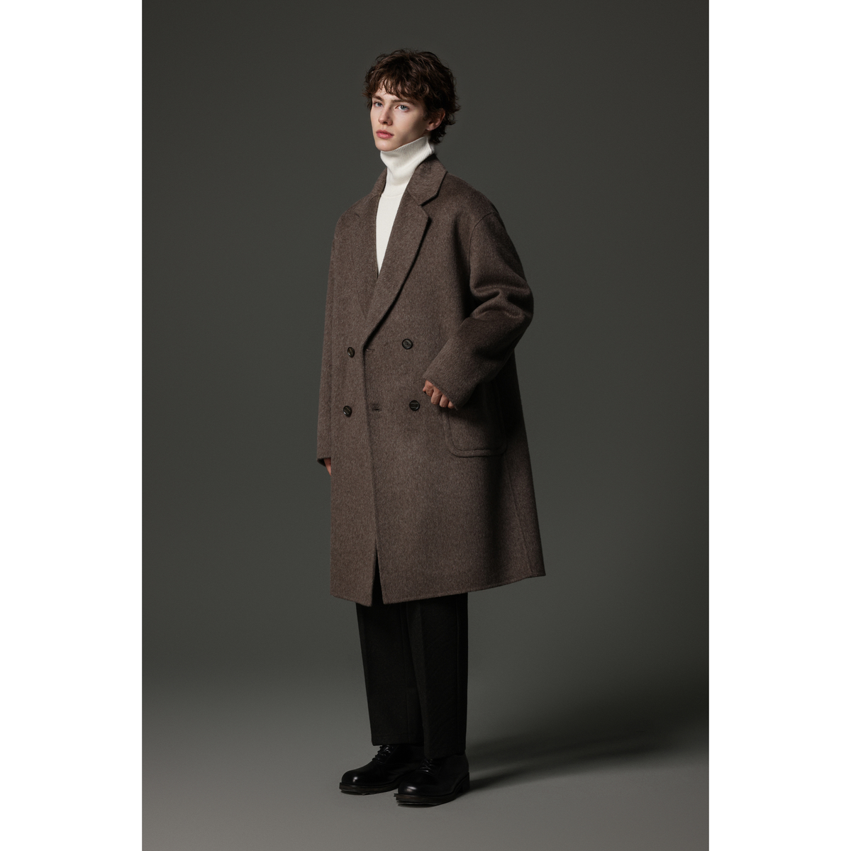 w2x冬季2025新款纯羊毛呢外套双面呢大衣男士加厚男装宽松风衣男