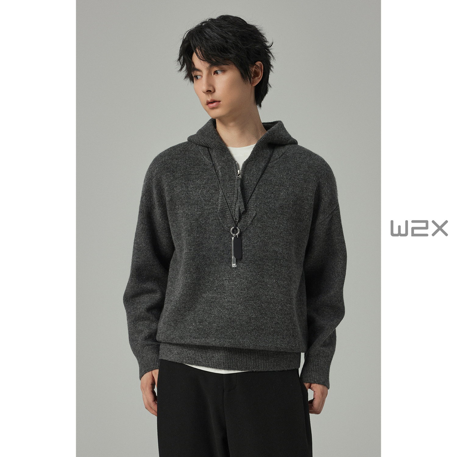 W2X重磅连帽针织衫男士时尚有型卫衣外穿内搭轻奢老钱风毛衣宽松