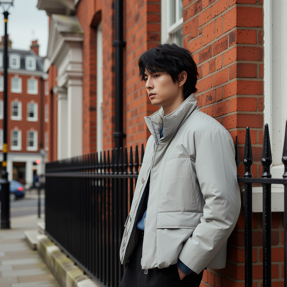 w2x日系简约冬季鸭绒羽绒服男短款立领外套加厚美式休闲男装冬装