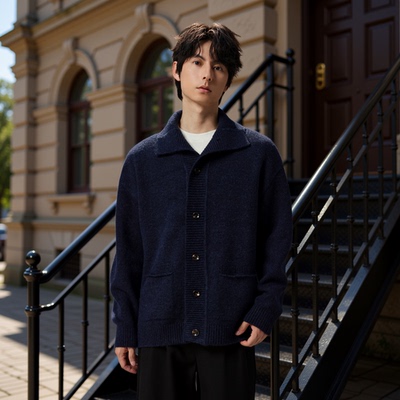 w2x秋冬季毛衣双面羊毛呢加厚男生保暖冬装男款外套针织开衫上衣