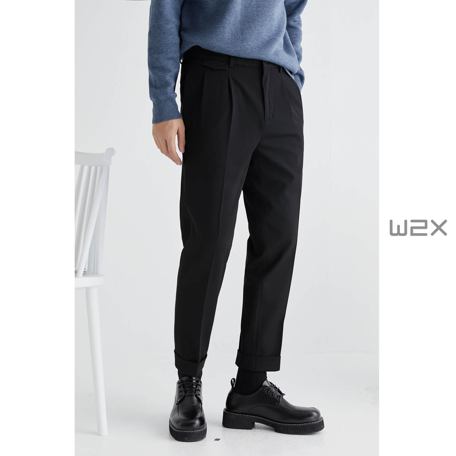 w2x秋季褶皱修身直筒坠感休闲裤