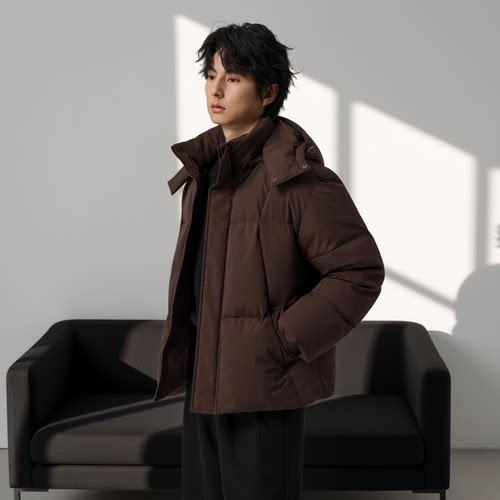 w2x时尚百搭90白鸭绒连帽羽绒服冬季新款男士加厚面包服防寒外套