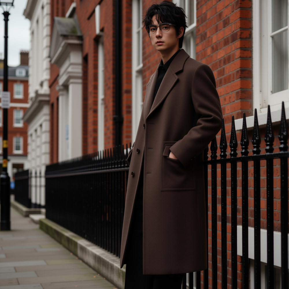 w2x双面呢大衣羊毛呢秋冬季男士加厚男装过膝风衣外套男款高级感