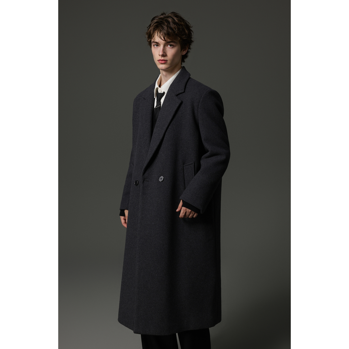 w2x秋冬季羊毛大衣高级感加厚双面呢子外套西装保暖男士长款风衣