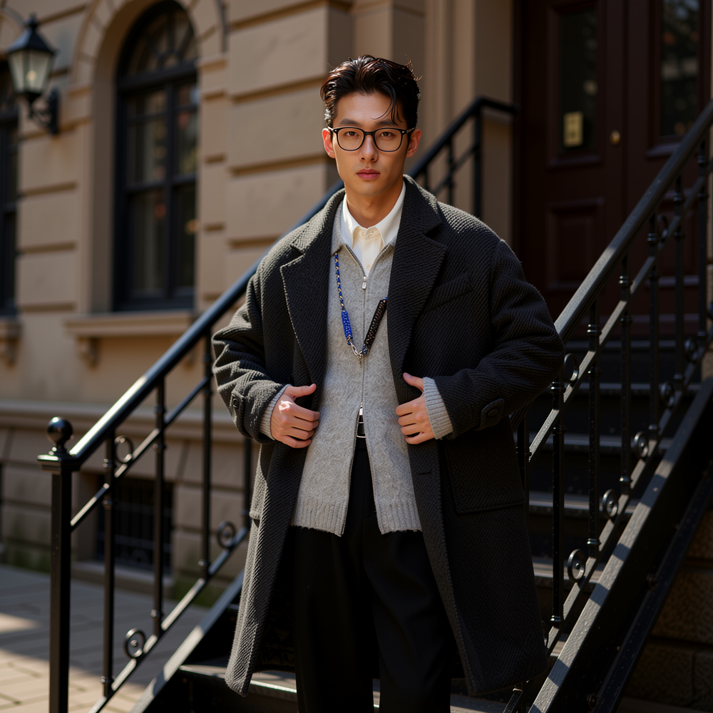 w2x美式秋冬季羊毛呢大衣加厚复古新款西装中长款风衣外套男冬装