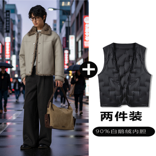 w2xPU皮夹克可选90白鹅羽绒服内胆男士 高级感痞帅座山雕外套厚款