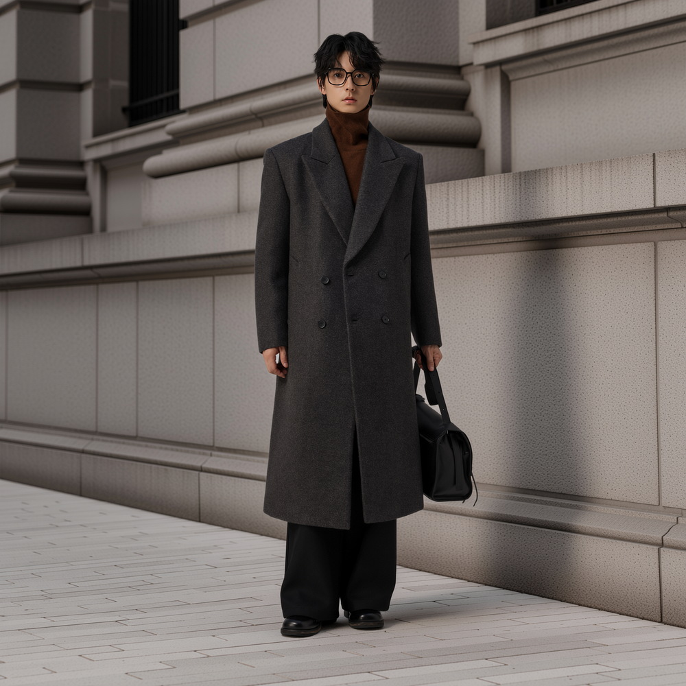 w2x秋冬季羊毛呢子大衣男士百搭加厚中长款风衣冬装男生保暖外套