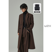 w2x冬季 带鹅绒内胆羊毛呢子大衣男长款 过膝外套老钱风双排扣风衣