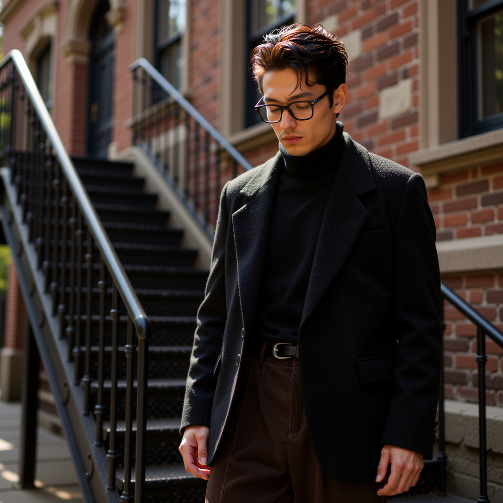 w2x老钱风双面毛呢大衣冬季男士冬装新款加厚男装西服西装外套潮