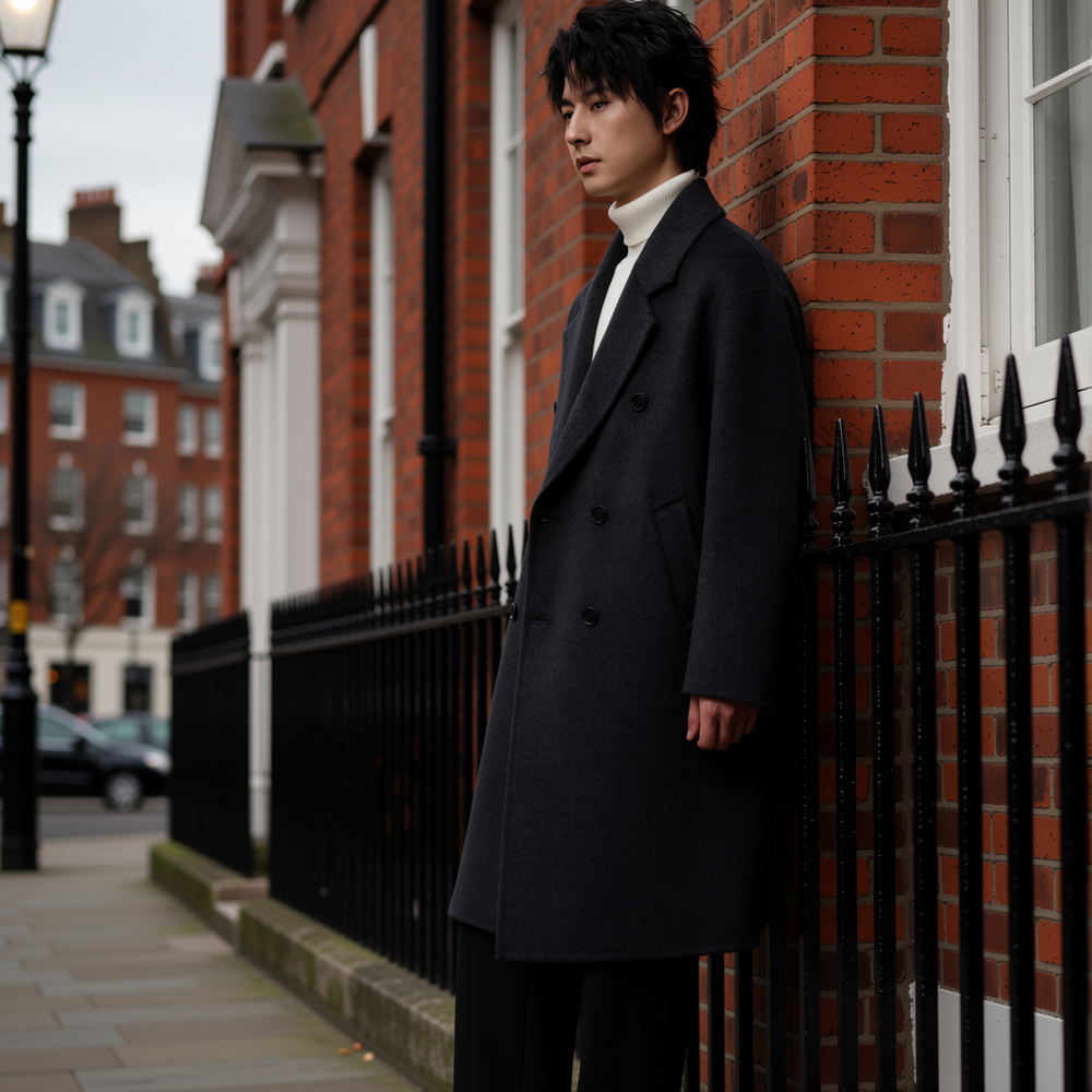 w2x双面羊毛呢大衣加厚款外套男士风衣中长款西装冬装秋冬季新款