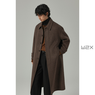 翻领双面呢羊毛呢子大衣男中长款