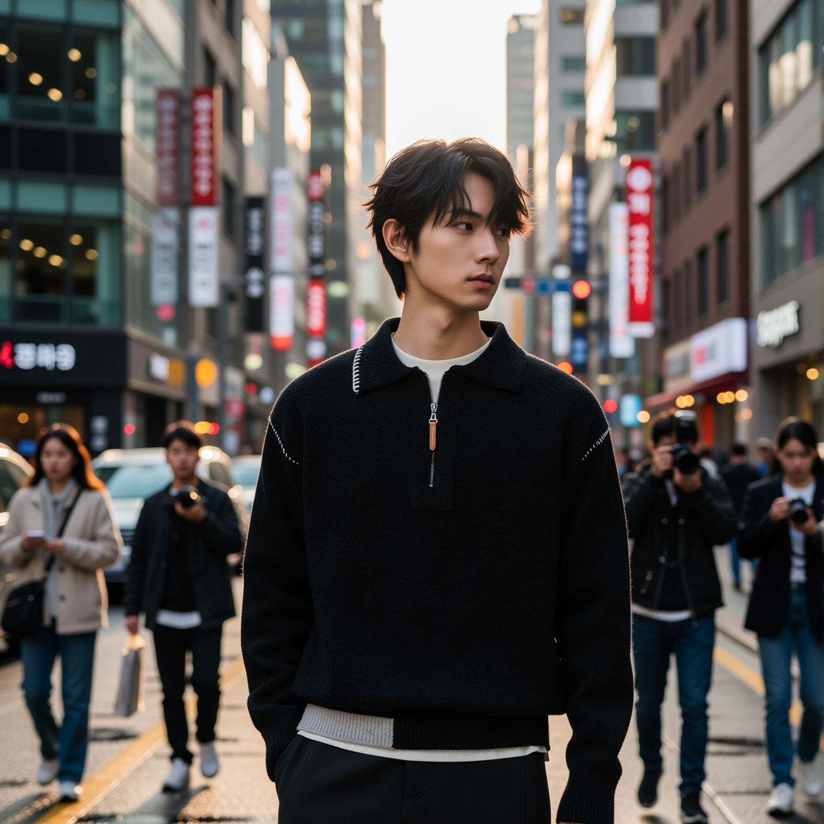 w2x秋冬羊毛毛衣针织衫冬季新款男士加厚内搭上衣假两件半拉链潮