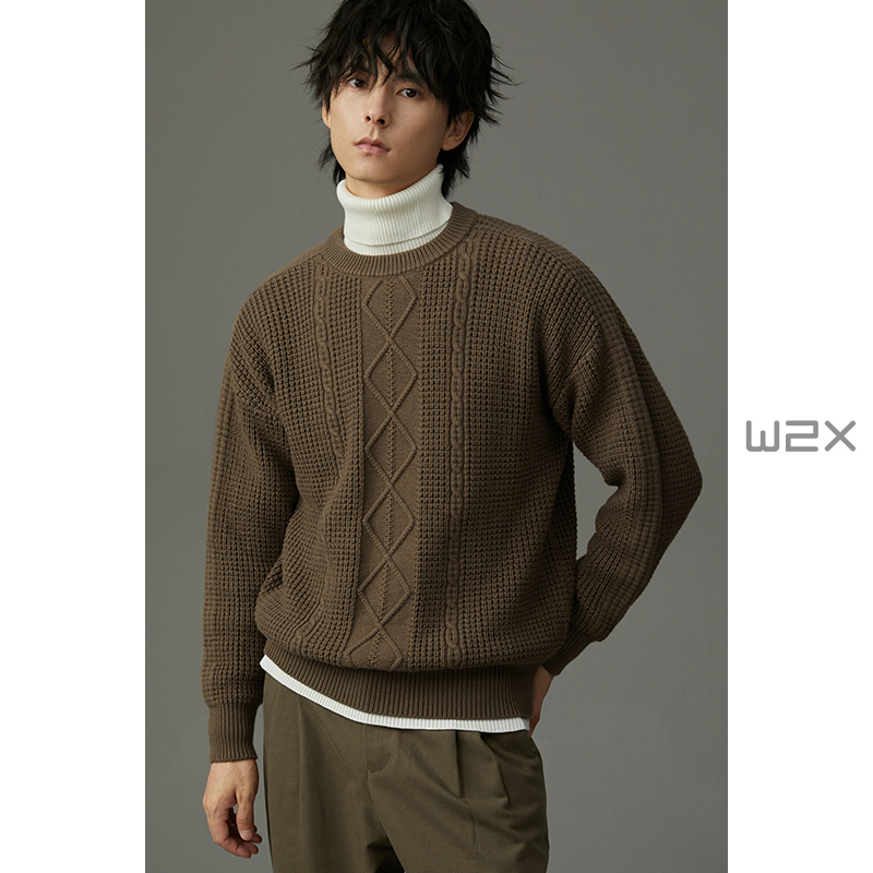 w2x绞花纹理设计感羊毛衫