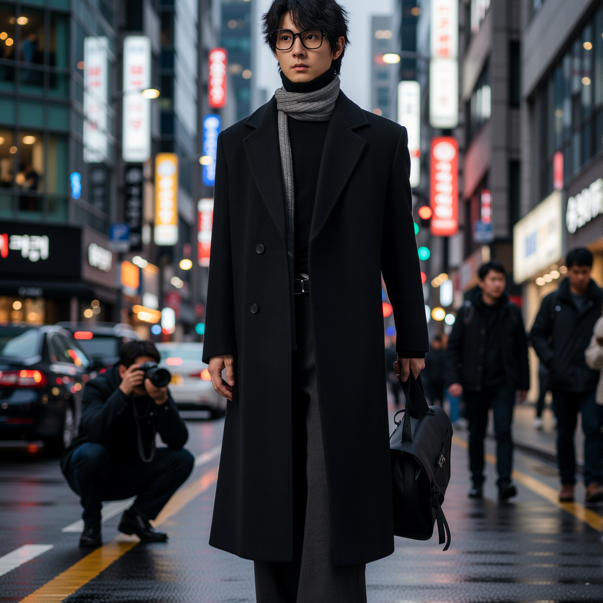 w2x休闲毛呢大衣男士加厚中长款秋冬季冬装风衣保暖单面呢外套男