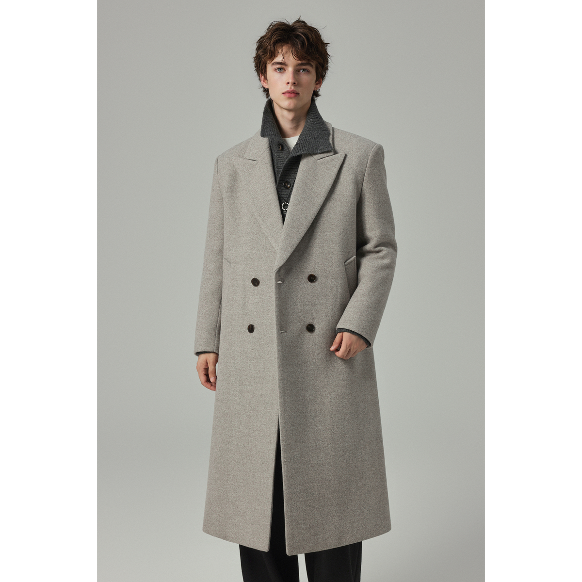 w2x2025新款冬季加厚翻领毛呢大衣男款中长款外套高级感男装时尚