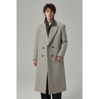 w2x2025新款冬季加厚翻领毛呢大衣男款中长款外套高级感男装时尚