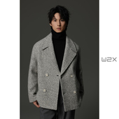 翻领加绒加厚针织羊毛呢大衣男短款 w2x2025冬季 新款 宽松休闲外套