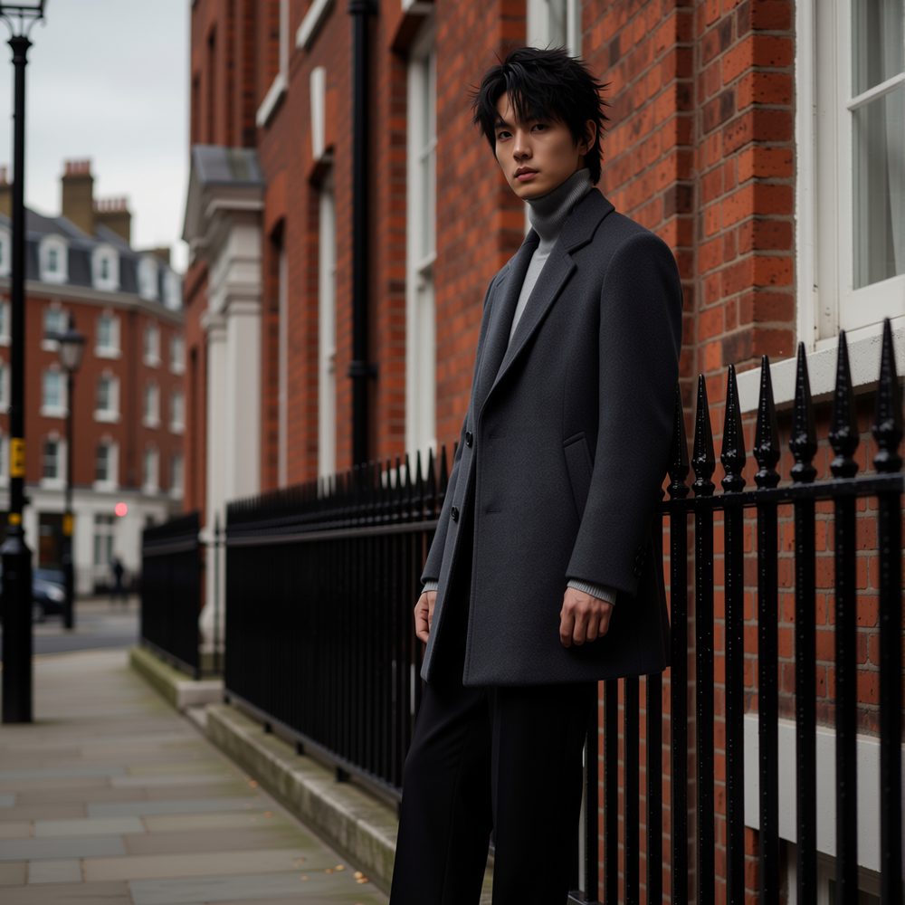 w2x韩版潮流双面羊毛呢大衣秋冬季新款加厚冬装中长款风衣外套男